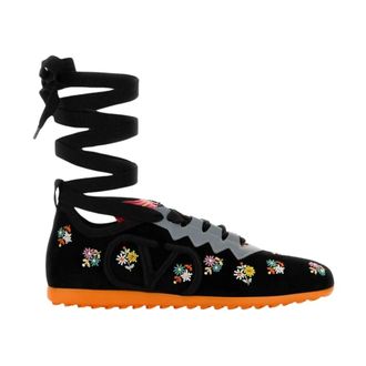 Valentino Garavani Ballerinas, female, Black, Size: 10 US Embroidered Sneakers with Wrap-Around Ties