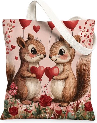 Generic Valentines Day Hedgehog Canvas Tote Bag for Shopping 13x15, Funny Couple Animal Lover Reusable Grocery Print Bag for Women, Holiday Beach Aesthetic Pa