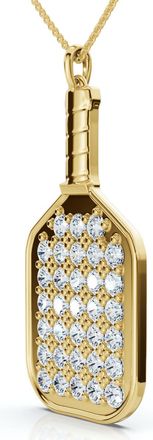 Pompeii3 1Ct Diamond Studded Pickleball Paddle Pendant Necklace 10k Gold Lab Grown