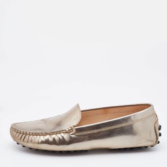 Tod's Tods Light Gold Patent Leather Gommini Slip On Loafers