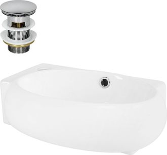 ML Design Lavabo blanco ovalado de cerámica con juego de desagüe plata
