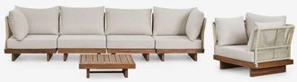 Sklum Conjunto De Jard&iacute;n Con Sof&aacute; Modular De 4 Piezas Con 2 Sillones Esquineros, Mesa De Centro Y Sill&oacute;n En Madera De Acacia Dailin Sklum