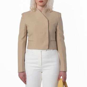 Ferragamo Virgin Wool Cropped Blazer, Brand Size 44 ( US Size 10 )