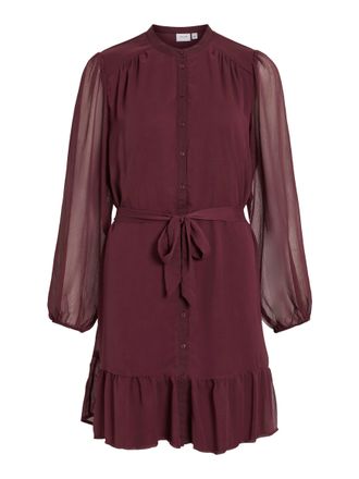 Vila Chiffonkleid VILA VIFALIA L/S DRESS - NOOS, Damen, Gr. 34, N-Gr, lila (fig), Web, Obermaterial: 100% Polyester, unifarben, regular fit kniefrei, Rundh