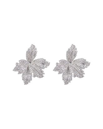 Eyecandy LA Eye Candy La Silver Leaf Cz Crystal Stud Earrings