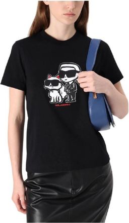 Karl Lagerfeld T-shirt Ikon Sketch - Dames - T-shirts - Zwart - M - Katoen - Tops