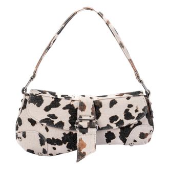 Generic Canvas Saddle Shoulder Bag for Women Cow Print Armpit Bag Fashion Clutch Purse (B)