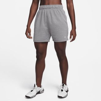 Nike Womens Attack Dri-FIT Fitness Mid-Rise 5 Unlined Shorts in Grey | DX6024-068