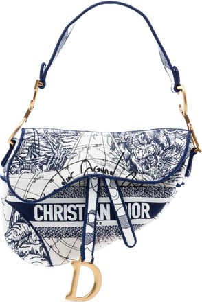 Dior Pre-owned Womens Canvas Embroidered Around The World Saddle Bag - White Textile - One Size