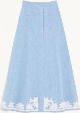 Valentino Embroidered Denim Midi Skirt Woman DENIM 38
