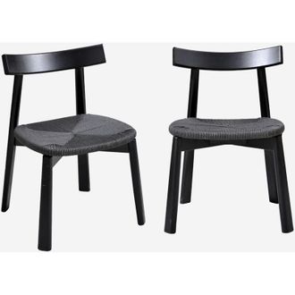 Sweeek Silla Escandinava De Madera De Hevea Con Asiento De Cuerda, Set De 2