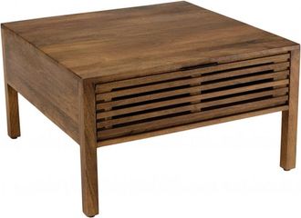 Macabane Mesa de centro cuadrada 70x70cm en madera de mango 2 cajones calados