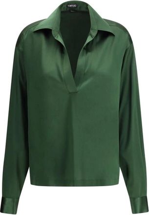 Tom Ford Stretch Zijden Shirt - Dames - Blouses - Groen - XS - Satijn - Overhemden
