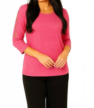 French Kyss Soft Stretch Sleeve Lattice Crew Neck Top In Candy