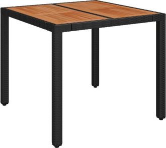 vidaXL Garden Table with Wooden Top Black 90x90x75 cm Poly Rattan Vidaxl