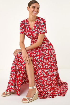 Roman Floral Print Button Maxi Dress