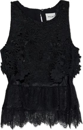 Munthe Rachine Lace Top - Dames - Tops zonder mouwen - Zwart - L - Katoen - Tops