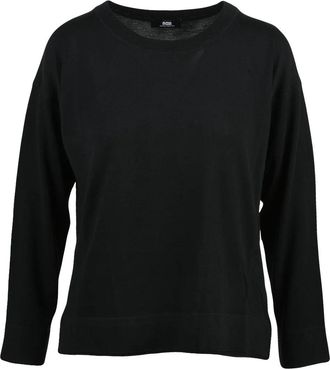 Alpha Studio Lightweight Black Merino Wool Sweater With Boat Neck Design