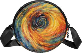 Generic Circle Crossbody Bag for Women, Swirl Small Sling Bag Daypack with Zipper Adjustable Shoulder Straps Casual Ladies Girls Round Purse