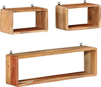 vidaXL Vidaxl - Juego De Estantes Cubo De Pared 3 Pzas Madera Maciza De Acacia