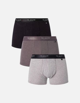 Ted Baker Mens 3-Pack Contrast Logo Boxer Trunks, Grey Mix - Size: 35/34/32