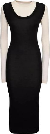 Marni Zwart & Wit Wol Midi Jurk - Dames - Casual kleedjes - Zwart - XS - Wol - Kleedjes