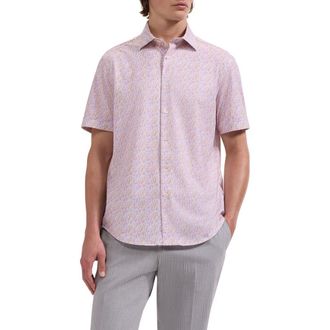 Bugatchi Miles OoohCotton Watercolor Wine Print Short Sleeve Button-Up Shirt in Prawn at Nordstrom, Size Xx-Large
