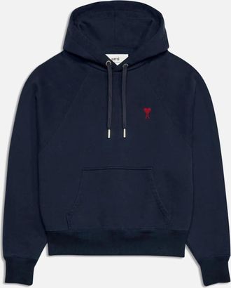 Ami Mens Mens Red Ami de Coeur Night Blue Print Hoodie - Size: 36