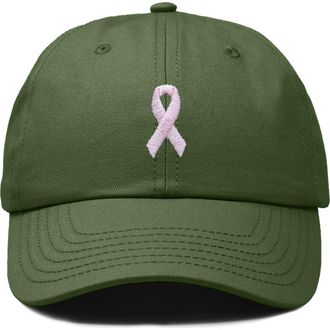 Dalix Pink Ribbon Dad Cap in Olive at Nordstrom