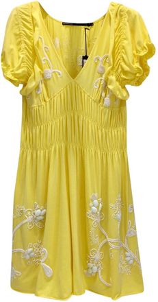 Gaetano Navarra Hand Embroidered Canary Yellow Beaded Dress Size S