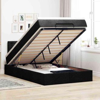 vidaXL Vidaxl - Cama Otomana Con Colch&oacute;n Y Luces Led Tela Negra 120x190 Cm