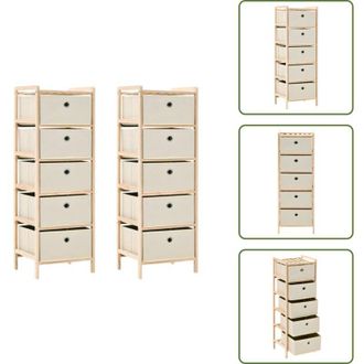 vidaXL The Living Store Scaffali con 5 Cesti in Tessuto 2 pz in Legno di Cedro Beige - Cestini in tessuto