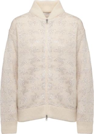 PANICALE Alpaca Blend Jacket - Dames - Vesten - Wit - S - Pailletten - Truien & Vesten