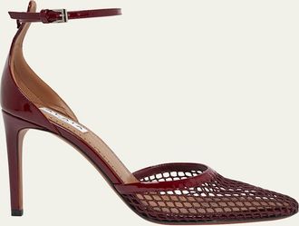Alaia Fishnet Patent Ankle-Strap Pumps