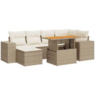 vidaXL Vidaxl - Set Sof&aacute;s De Jard&iacute;n 7 Piezas Y Cojines Rat&aacute;n Sint&eacute;tico Beige