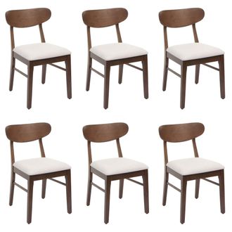 Hhg [nunca Usado] Juego De 6 Sillas De Comedor Hhg-698, Silla De Cocina Silla, Tela/textil Madera Maciza, Estructura Oscura, Crema