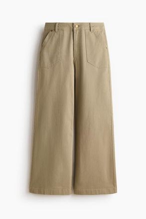 H&M Wide Twill Trousers in Khaki Green at Nordstrom, Size 10