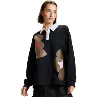 Cynthia Rowley Printed Cotton Rugby Shirt in Black at Nordstrom, Size Large