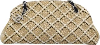 Chanel Just Mademoiselle Quilted Patent Beige Patent_Leather Handbag (Pre-Owned)