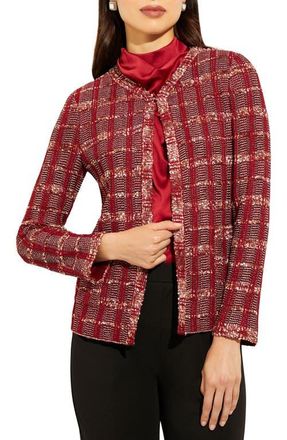 Misook Eyelash Tweed Knit Jacket in Scarlet Red /Mahogany/Multi at Nordstrom, Size Small