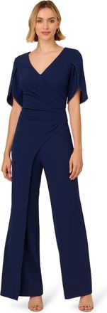 Adrianna Papell Womens Pearl Knit Crepe Jumpsuit - Blue - Size 22 UK