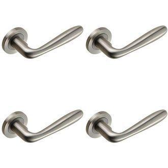 Loops 4x PAIR Smooth Rounded Bar Handle on Round Rose Concealed Fix Satin Steel in Metallics