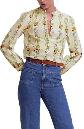 Boden Rhea Lace Trim Woven Shirt in Ivory Floral Placement at Nordstrom, Size 0