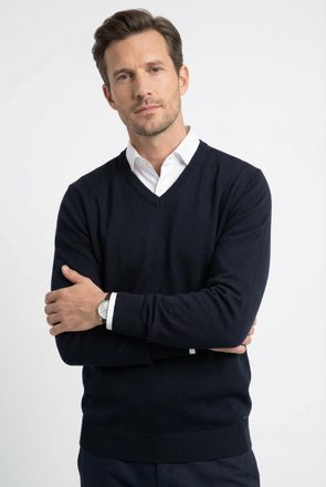 Olymp V-Ausschnitt-Pullover OLYMP OLYMP Strick Casual, Herren, Gr. 4XL, blau (marine), Obermaterial: 100% Schurwolle, tailliert, V-Ausschnitt, Pullover V-Au