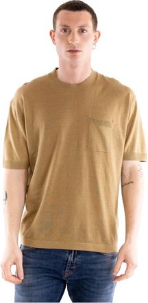 Paolo Pecora T-shirt van linnen-katoen met ronde hals - Heren - T-shirts - Bruin - M - Katoen - Tops