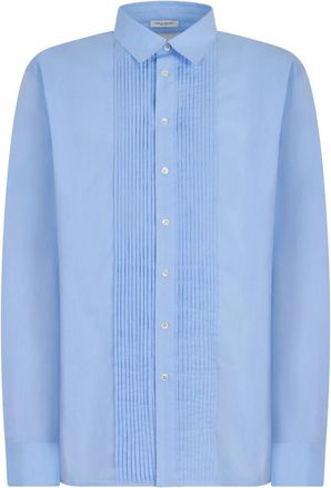 Paolo Pecora Pleated Front Cotton Shirt - Heren - Casual Overhemden - Blauw - 3XL - Katoen - Overhemden