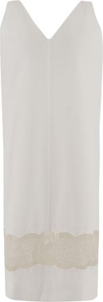 Carven Sleeveless White Cotton Dress with V-Neckline and Lace Trim