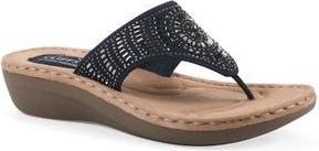 White Mountain Cienna Thong Sandal - Wide Width in Navy Fabric at Nordstrom Rack, Size 6.5