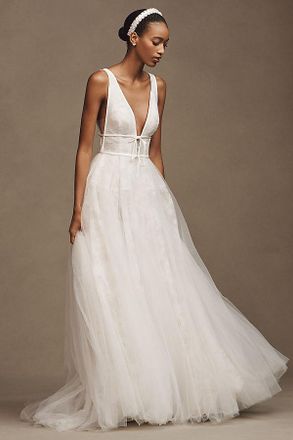 Watters Willowby by Watters Dahlia Sleeveless V-Neck Tulle A-Line Wedding Gown