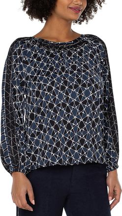 Liverpool L.A. Shirred Long Sleeve Blouse Blue Size XS